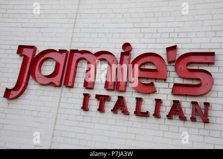 Sign for the food and restaurant brand Jamies Italian in Birmingham, United Kingdom. Stock Photo