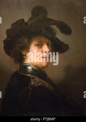 ''Tronie of a man with a feathered Beret,c.1635-1640.by Rembrandt van ...