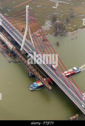 Aerial photo, Wesel, Rhine, new and old bridge over the Rhine River between Büderich and Wesel, Lower Rhine, North Rhine-Westphalia, Germany, Europe Stock Photo