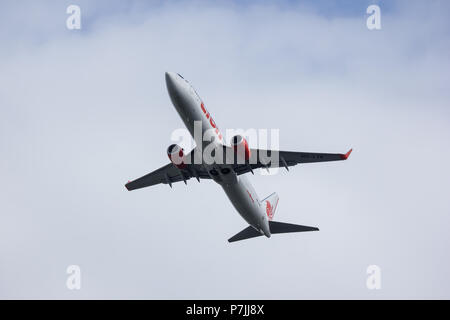 CHIANG MAI, THAILAND - JUNE 28 2018: HS-LTK Boeing 737-900 of Thai lion Air airline. Take off from Chiangmai airport to Bangkok. Stock Photo