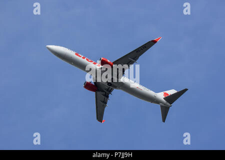 CHIANG MAI, THAILAND - JUNE 28 2018: HS-LTK Boeing 737-900 of Thai lion Air airline. Take off from Chiangmai airport to Bangkok. Stock Photo