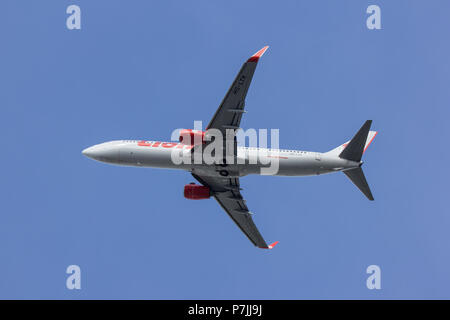 CHIANG MAI, THAILAND - JUNE 28 2018: HS-LTK Boeing 737-900 of Thai lion Air airline. Take off from Chiangmai airport to Bangkok. Stock Photo