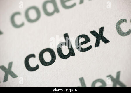 word codex printed on white paper macro Stock Photo