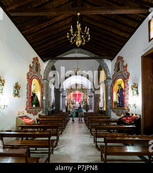 Tenerife, Canary Islands - Santiago del Teide. The church of San Fernando Rey with white walls. Interior. Stock Photo