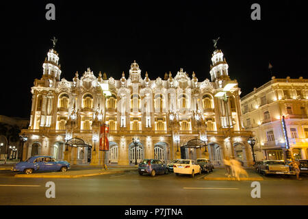 Night photography of the Gran Teatro de la Habana, Cuba Stock Photo