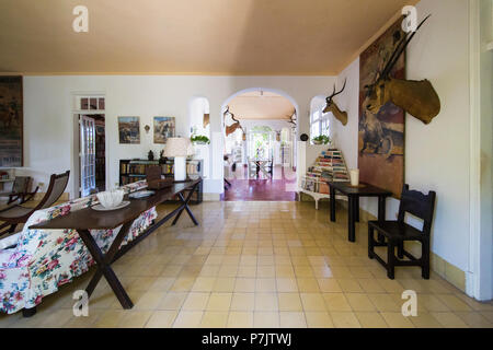 The living room at Finca Vigía, the home of Ernest Hemingway in San Francisco de Paula Ward in Havana, Cuba Stock Photo