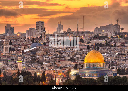 Jerusalem, Israel old city skyline at dusk from Mount of Olives. Stock Photo