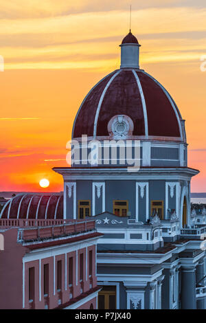 Antiguo Ayuntamiento, home of the provincial government building in Cienfuegos at sunset, Cuba.