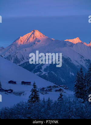 Austria, Tyrol, Zillertal, winter evening in Tuxertal against Ahornspitze Stock Photo