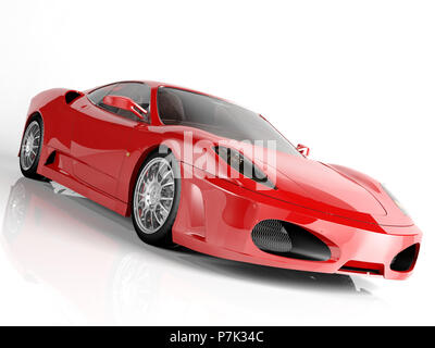 Red sport car on white background, 3D rendering Stock Photo