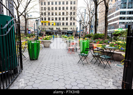 New York City, USA - April 7, 2018: Street view of urban NYC Herald Square Midtown with Greeley Square Park, nobody by korea town koreatown Stock Photo