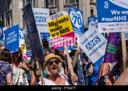 NHS 70th Anniversary March organised by People's Assembly, Migrants make our NHS, London, UK, 30/06/2018 Stock Photo