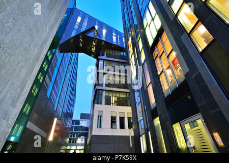 Germany, Saxony, Leipzig, Modern architecture on campus, left the Paulinum, dusk