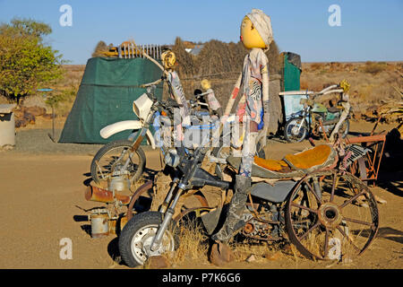 Garas Camp Camping with many old, imaginatively converted equipment and vehicles and life-size dummies in Namibia close Keetmanshoop Stock Photo