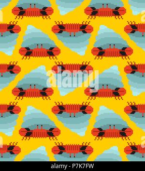 Crab hermit pixel art pattern seamless. 8 bit Crab in shell. Marine animal Vector background Stock Vector