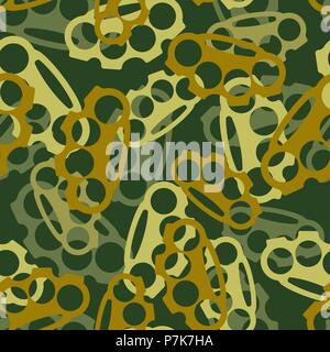 Brass knuckles military pattern seamless. weapon bully Khaki soldiery texture. Green Camouflage army background . protective ornament vector illustrat Stock Vector