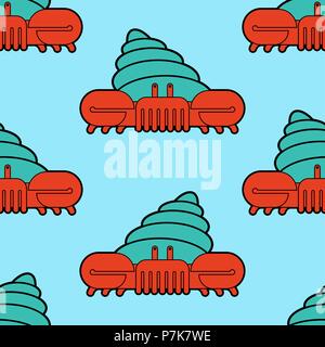 Crab hermit pattern seamless. Crab in shell background. Marine animal ornament Vector illustration Stock Vector