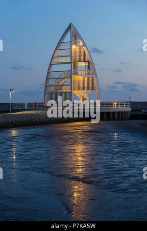 Germany, Lower Saxony, East Frisia, Juist, 17 meter high lookout tower at the harbor entrance. Stock Photo