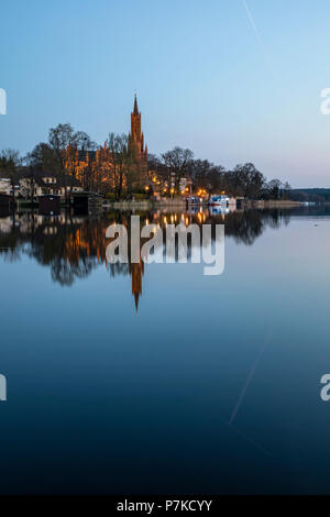 Germany, Mecklenburg-Western Pomerania, Malchow, cityscape, Malchower See, evening, atmospheric Stock Photo