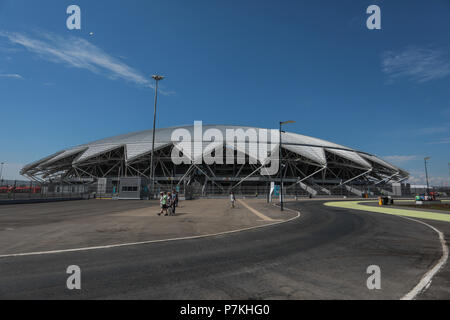 Samara, Russia. 7th July 2018. Facade of the Arena Samara before the match between Sweden and England valid for the quarterfinals of the 2018 World Cup held at the Samara Arena in Samara, Russia. (Photo: Ricardo Moreira/Fotoarena) Credit: Foto Arena LTDA/Alamy Live News Stock Photo