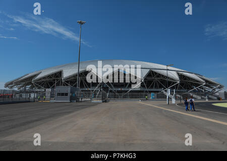 Samara, Russia. 7th July 2018. Facade of the Arena Samara before the match between Sweden and England valid for the quarterfinals of the 2018 World Cup held at the Samara Arena in Samara, Russia. (Photo: Ricardo Moreira/Fotoarena) Credit: Foto Arena LTDA/Alamy Live News Stock Photo