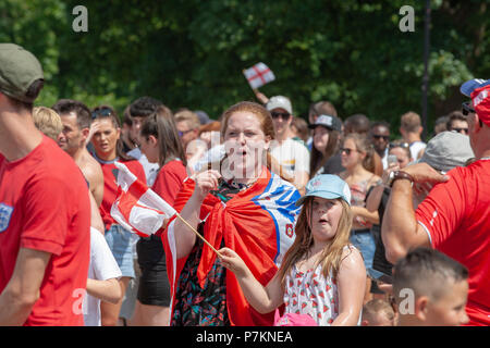 Nottingham, UK. 7th July 2018. Football fans watching the England v Sweden FIFA World Cup 2018 game at an open air screening in the grounds of Nottingham Castle, Credit: Gareth Tibbles Credit: Gareth Tibbles/Alamy Live News Credit: Gareth Tibbles/Alamy Live News Stock Photo