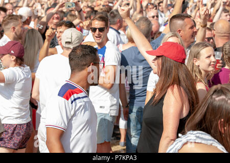 Nottingham, UK. 7th July 2018. Football fans watching the England v Sweden FIFA World Cup 2018 game at an open air screening in the grounds of Nottingham Castle, Credit: Gareth Tibbles Credit: Gareth Tibbles/Alamy Live News Stock Photo