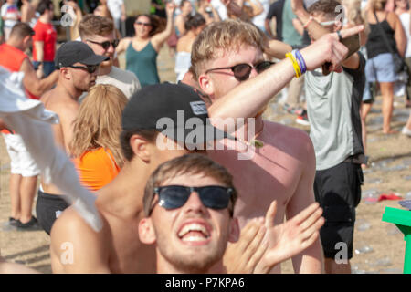 Nottingham, UK. 7th July 2018. Football fans watching the England v Sweden FIFA World Cup 2018 game at an open air screening in the grounds of Nottingham Castle, Credit: Gareth Tibbles Credit: Gareth Tibbles/Alamy Live News Stock Photo