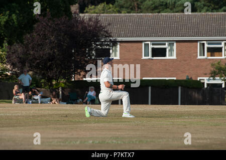 Shropshire, UK. 7 July 2018. Joe Hart the former England & Manchester City Goalkeeper playing local cricket for Shrewsbury CC on the same day as England football team were playing their World Cup 1/4 Final 2018 Credit: RICHARD DAWSON/Alamy Live News Stock Photo