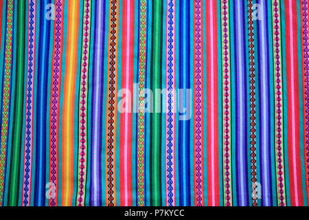 Multi color vivid tone stripe of Peruvian fabric for background, banner or texture Stock Photo