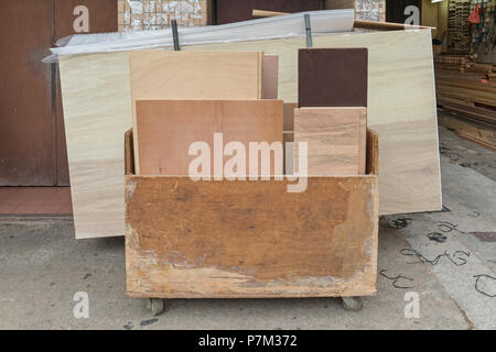 Wood Planks at Cart in Hardware Store Stock Photo