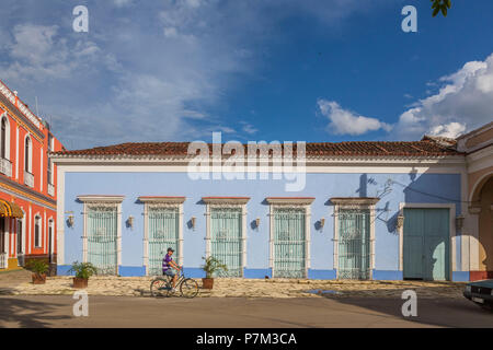 Colonial houses, Plaza Marti, Remedios, Villa Clara Province, Cuba, Cuba, Greater Antilles, Caribbean Stock Photo