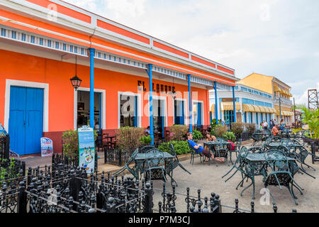 Restaurant El Louvre, Plaza Marti, Remedios, Villa Clara Province, Cuba, Cuba, Greater Antilles, Caribbean Stock Photo