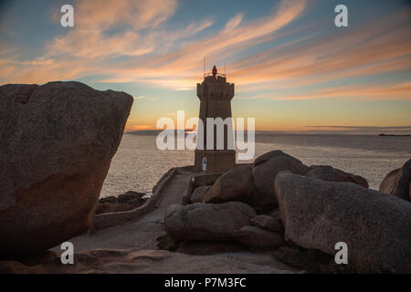 Lighthouse on the Côte de Granit Rose, Brittany, France Stock Photo