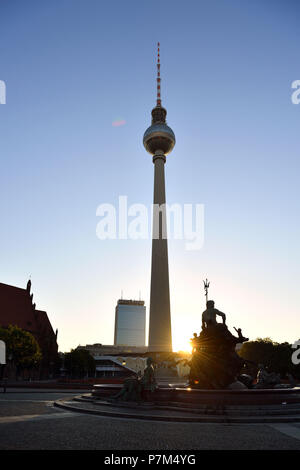 Germany, Berlin, Berlin-Mitte district, Alexanderplatz, TV Tower (Fernsehturm) Stock Photo