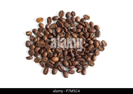 Coffee beans from above isolated on a white background.