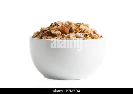 Gluten-free granola in a cup isolated on a white backgrouns. Stock Photo