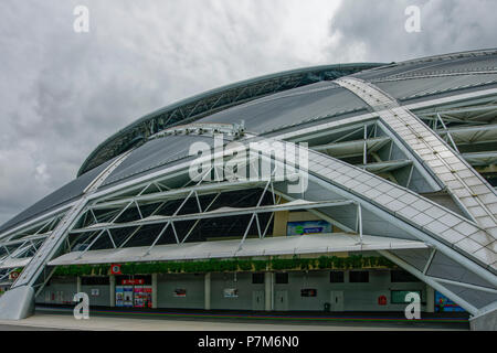 Singapore  - July 3, 2018: National Stadium exterior. The National Stadium is a multi-purpose stadium located in Kallang, Singapore. It opened its doo Stock Photo