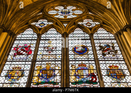 England, London, Westminter, Westminster Abbey, The Chapter House, Stained Glass Windows Stock Photo