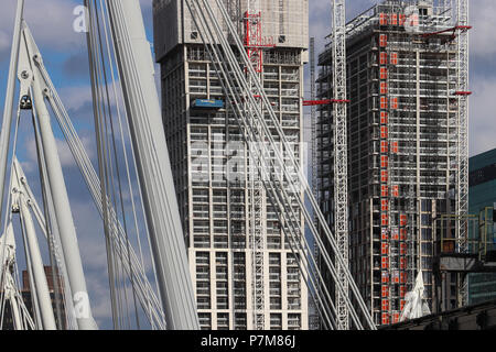 Redevelopment at the Shell Centre in South Bank, London, UK, where several residential high-rises are going up, as viewed from the Hungerford Bridge.. Stock Photo