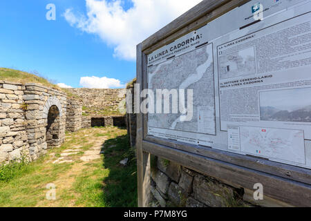 Information sign to the armored landing of Alpe Colonno, Pigra, Val d'Intelvi, Como Lake, Lombardy, Italy, Europe, Stock Photo