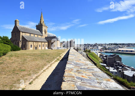France, Manche, Cotentin, Granville, the Upper Town built on a rocky headland on the far eastern point of the Mont Saint Michel Bay, Notre Dame du Cap Lihou church Stock Photo