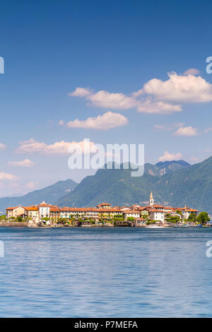 View of the Isola Pescatori from the shore of Baveno in a spring day, Verbano Cusio Ossola, Lago Maggiore, Piedmont, Italy, Stock Photo