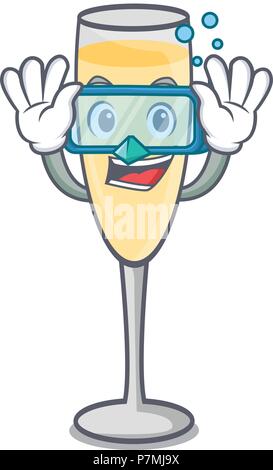 Diving champagne character cartoon style Stock Vector