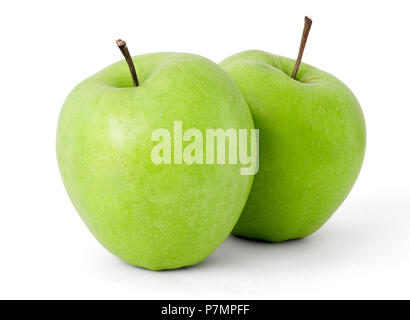 Two green apples on a white background Stock Photo