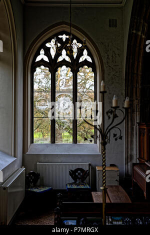 St Nicholas is an anglican parish church at Moreton, Dorset, England, known for thirteen windows, engraved by poet and artist Sir Laurence Whistler Stock Photo