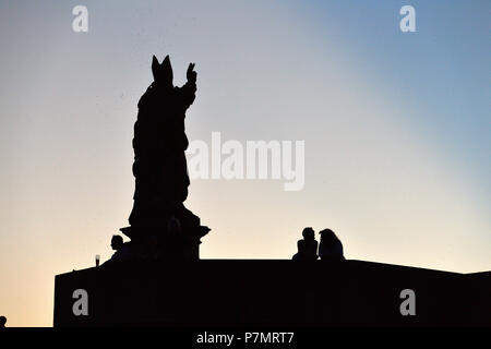 Germany, Bavaria, Upper Franconia Region, Würzburg, statue of St.Kilian on Old Main Bridge (Alte Mainbrücke) Stock Photo