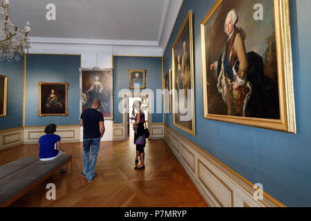 Germany, Berlin, Charlottenburg district, the Schloss Charlottenburg castle was the summer residence of Prussian kings, blue satin room Stock Photo
