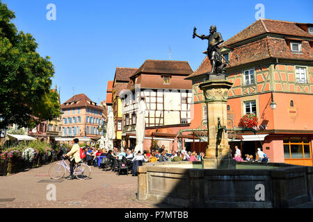 France, Haut Rhin, Alsace Wine Route, Colmar, place de l'ancienne Douane, Schwendi fountain work by Bartholdi Stock Photo