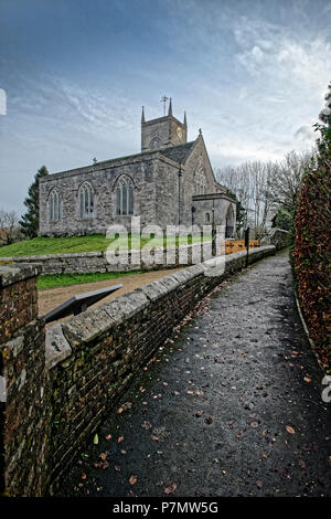 St Nicholas is an anglican parish church at Moreton, Dorset, England, known for thirteen windows, engraved by poet and artist Sir Laurence Whistler Stock Photo